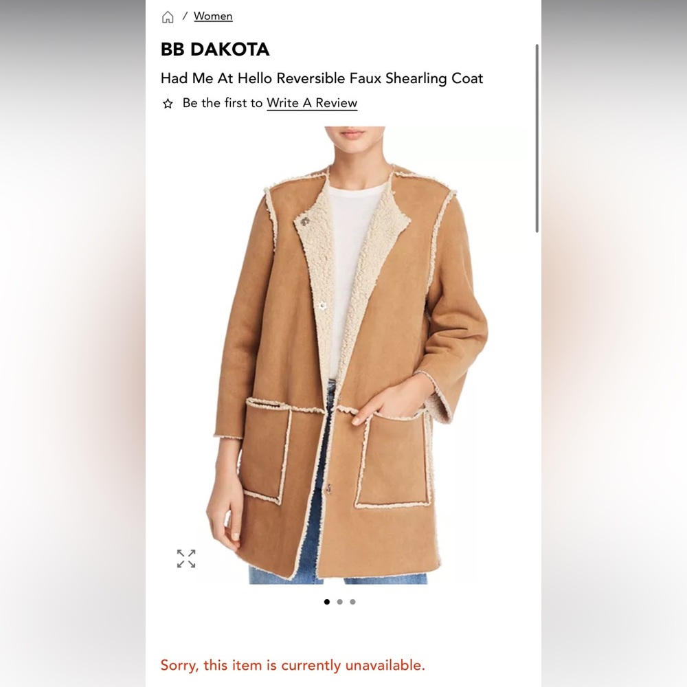 BB Dakota Had Me At Hello Reversible Faux Shearling Coat NWT